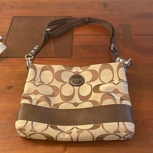 Coach Signature Brown and Cream Shoulder Bag